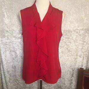 Banana Republic Red sleeveless ruffle blouse Large Petite